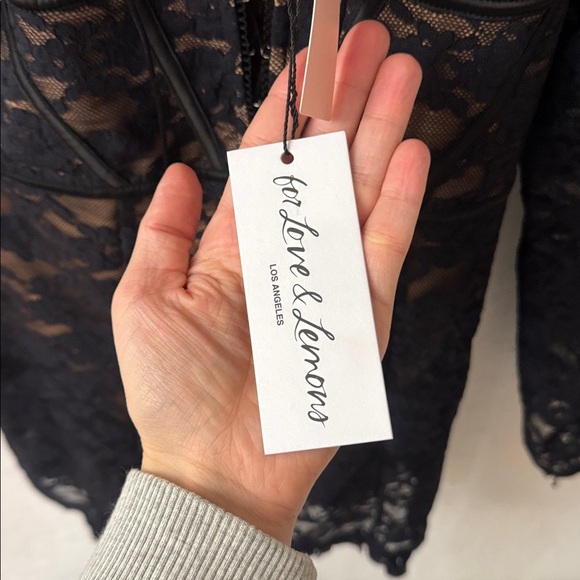 For Love and Lemons Dress Violetta Lace Up Mini Puff Sleeve Black Lace XS - Picture 7 of 8